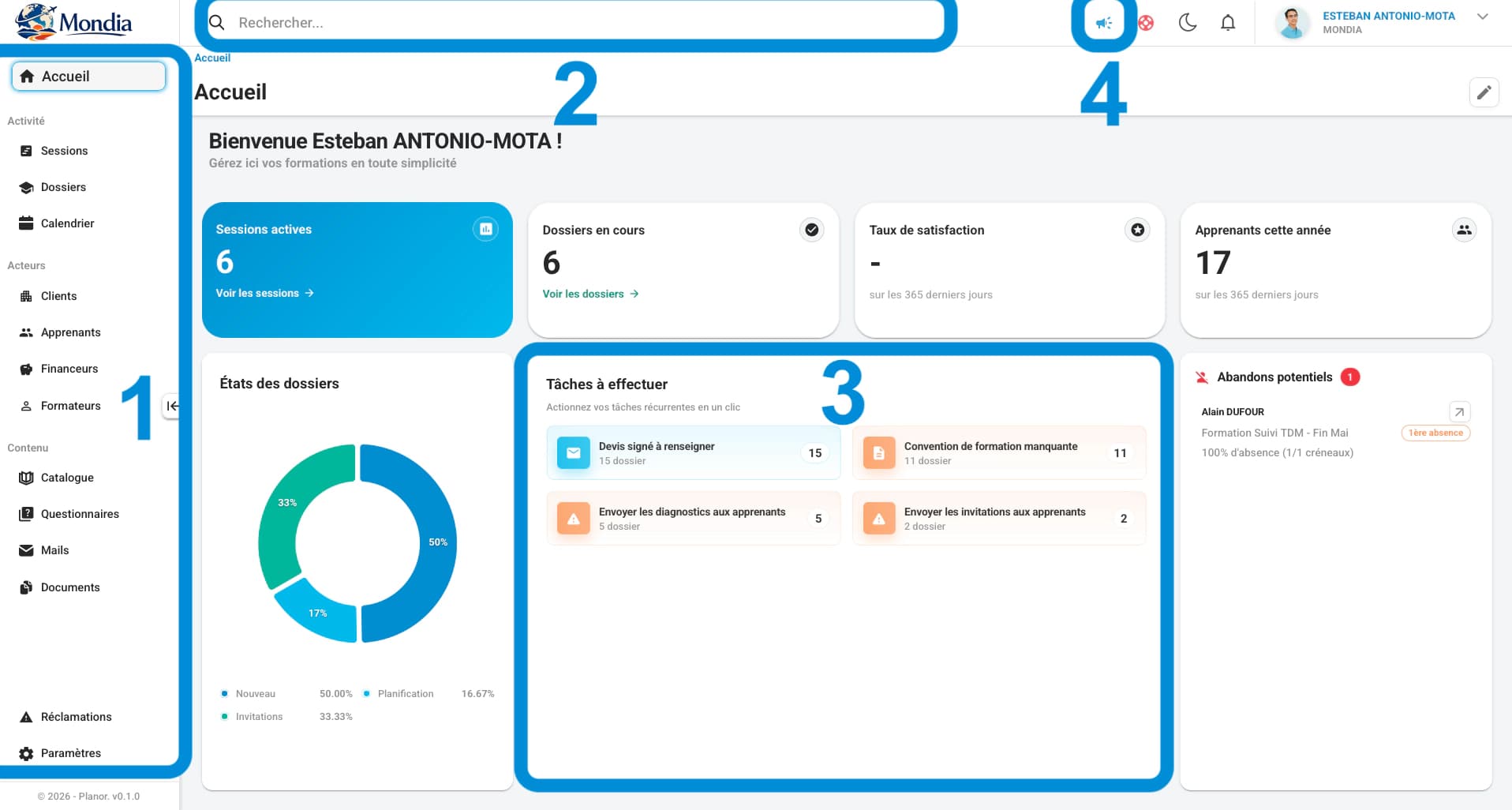 Tableau de bord Planor