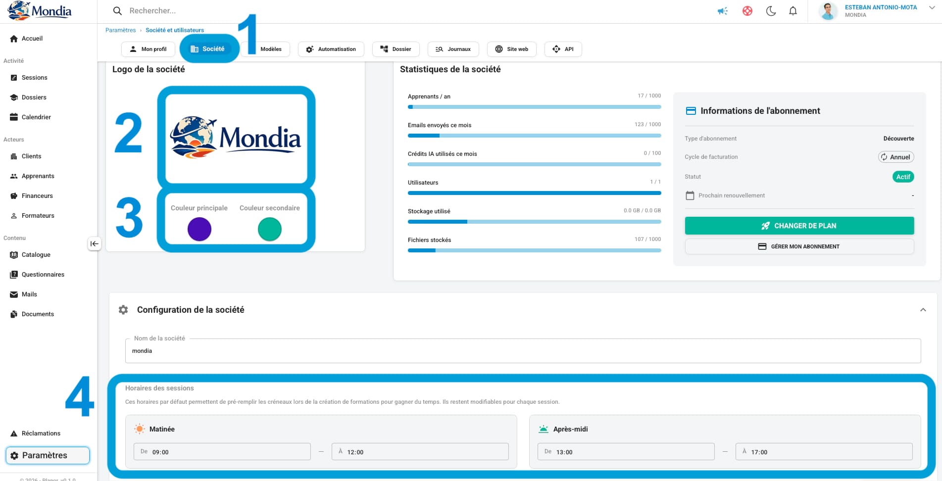 Paramétrage de la société dans Planor