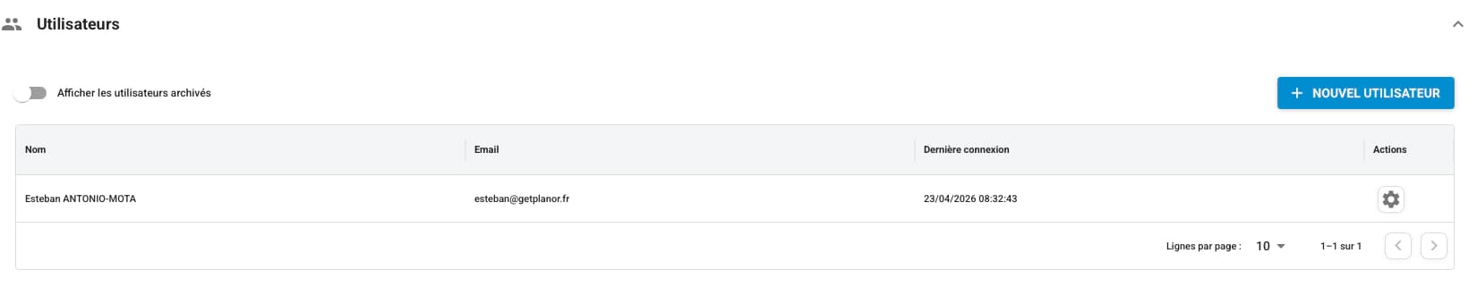 Gestion des utilisateurs dans Planor