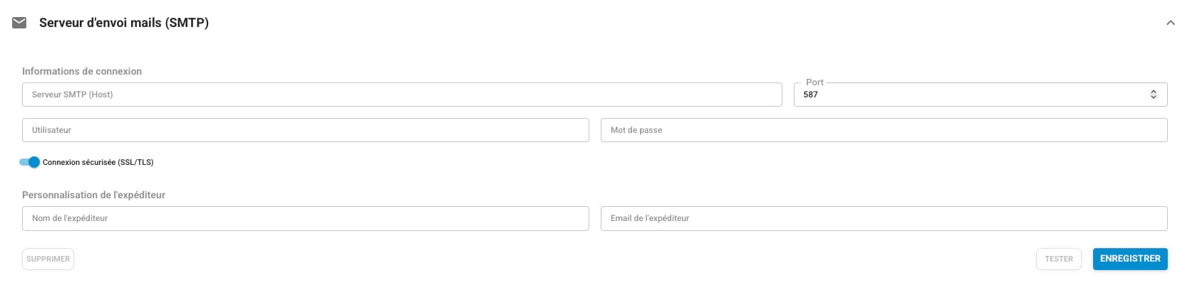 Configuration du serveur SMTP dans Planor